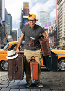 Tourist on vacation with a luggage in USA