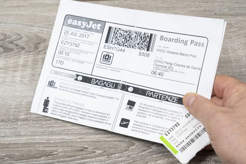 easyJet Boarding Pass mit Informationen zum Handgepäck